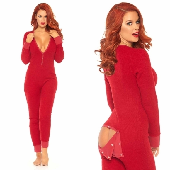 NEW Leg Avenue Keepin' Things Cozy Back Flap Long Johns Red Lounge PJs S/M Yandy - Picture 1 of 6